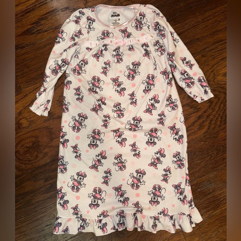Minnie Mouse long-sleeve pajama nightgown for toddlers with a ruffle trim